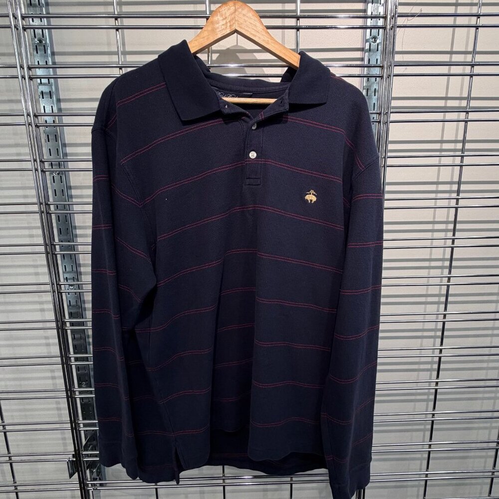 Brooks Brothers XL Navy/Red Striped Cotton Knit Long Sleeve Polo Shirt